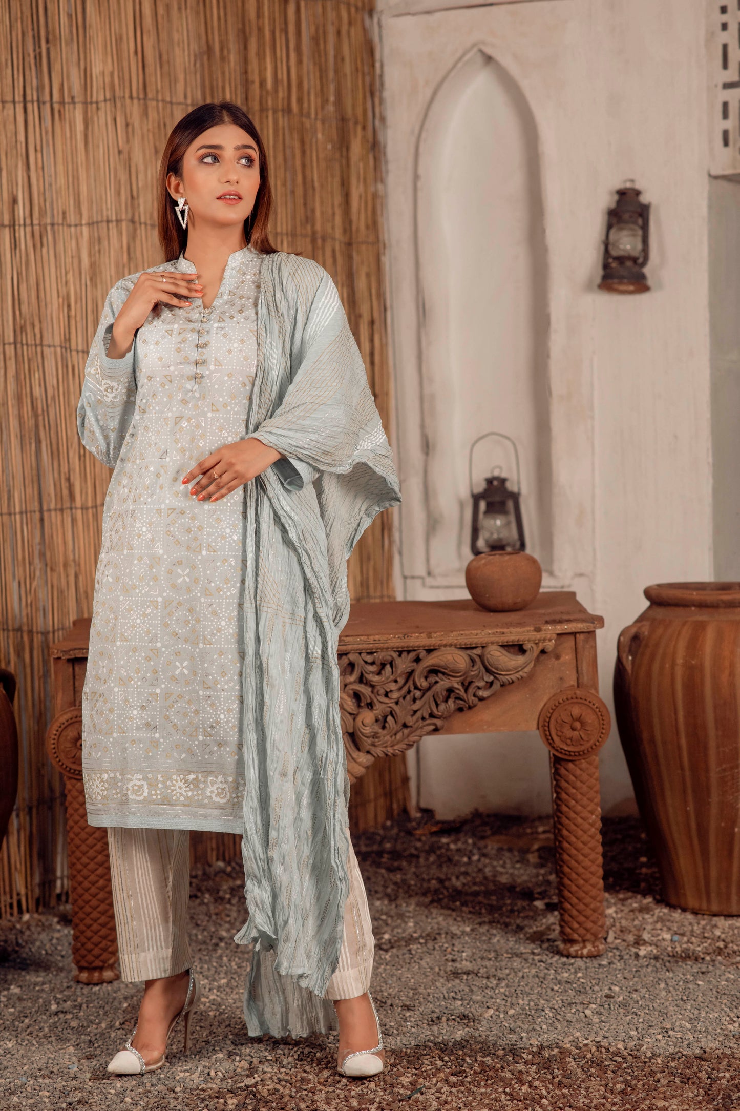 Traditional Chundari Design with Gold Silver Block Printed Stitched Collection