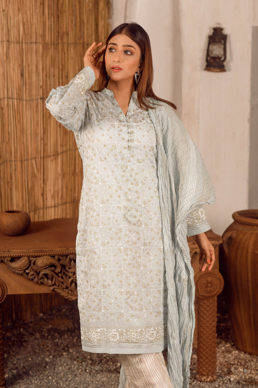 Traditional Chundari Design with Gold Silver Block Printed Stitched Collection