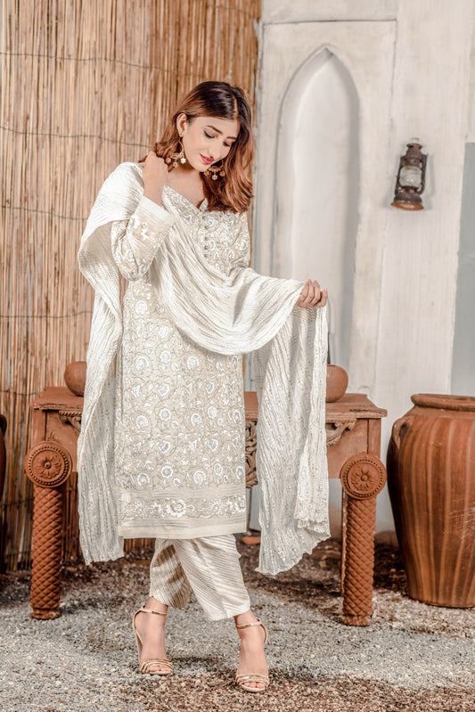 Gaindha Phool Block Printed with Luxury Gold Silver - Stitched Collection