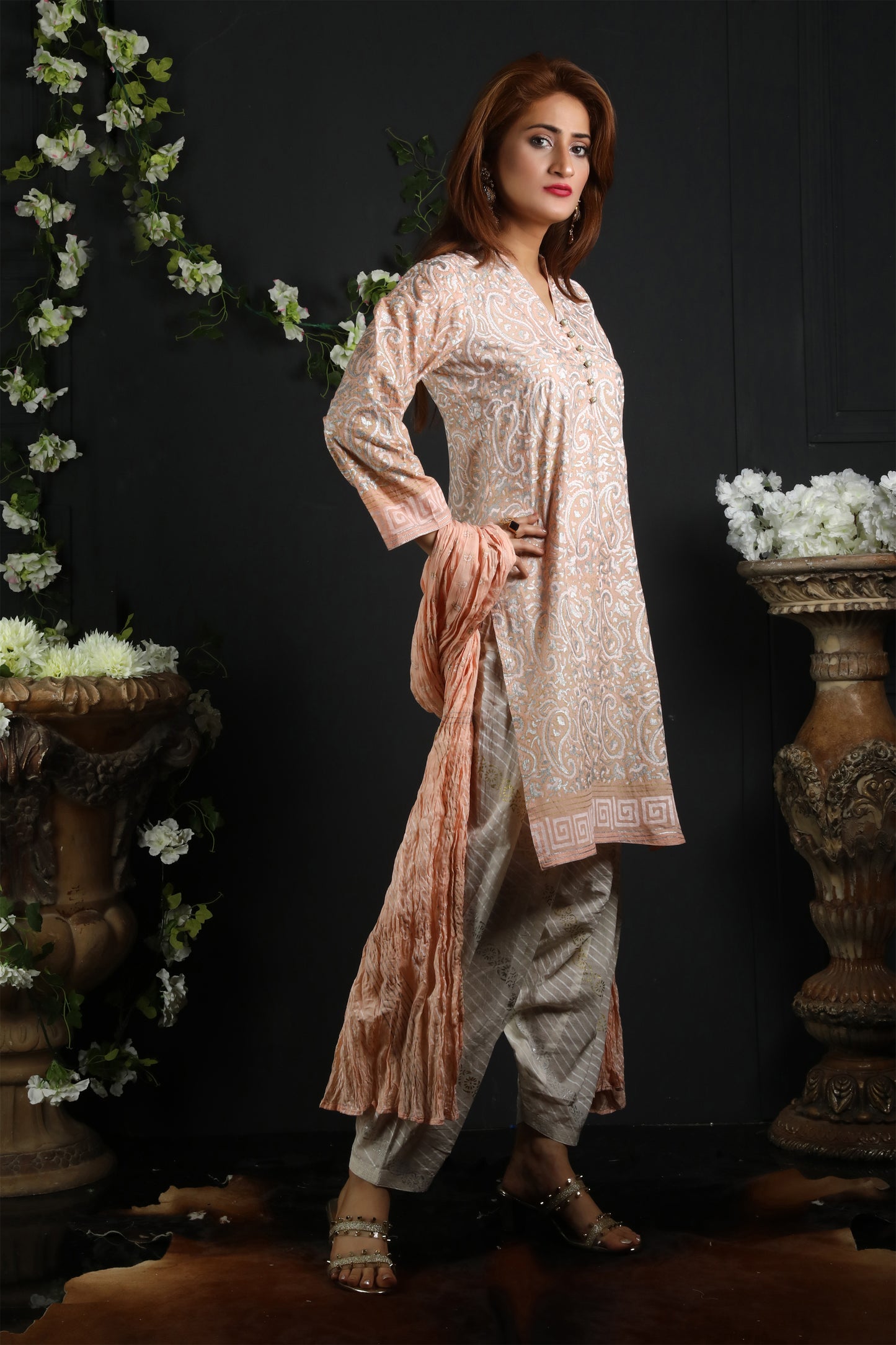 Gold Silver Block Printed Stitched Collection